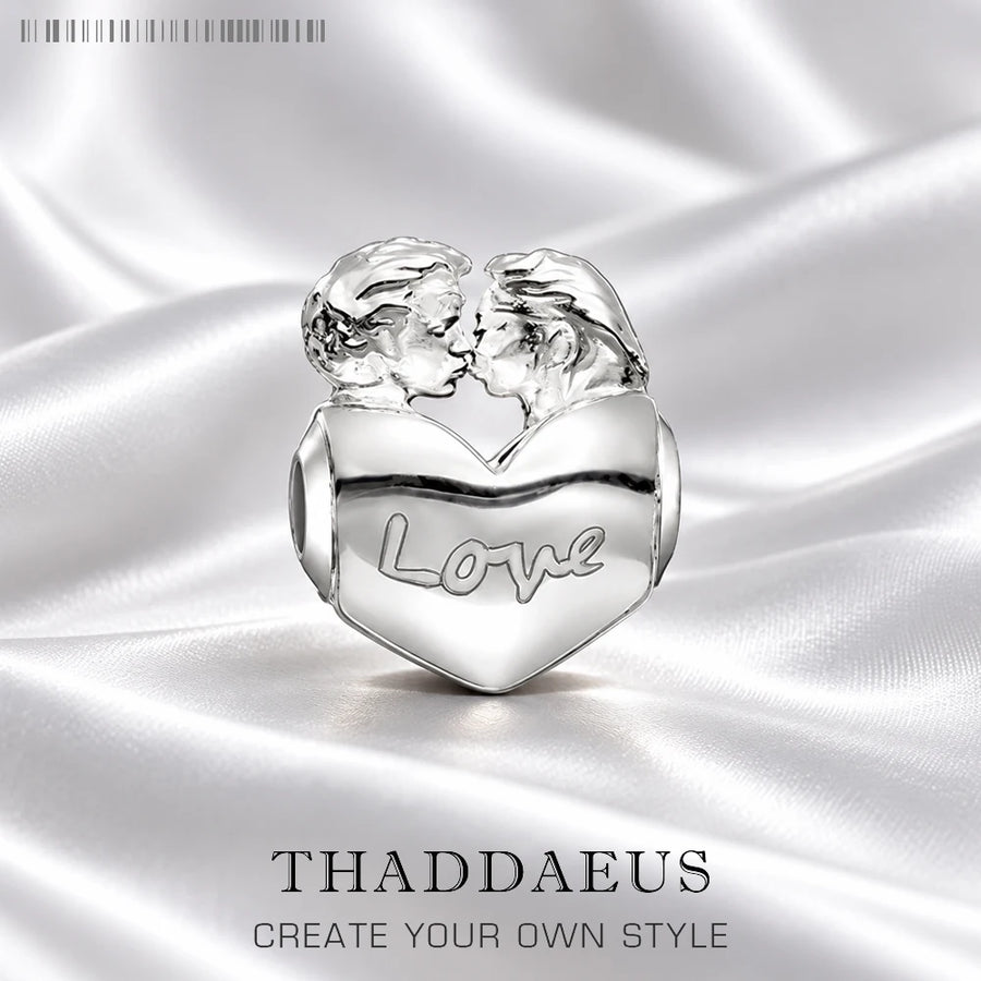 Thaddaeus Sterling Silver Heart Charm — Romantic Kissing Lovers Bead