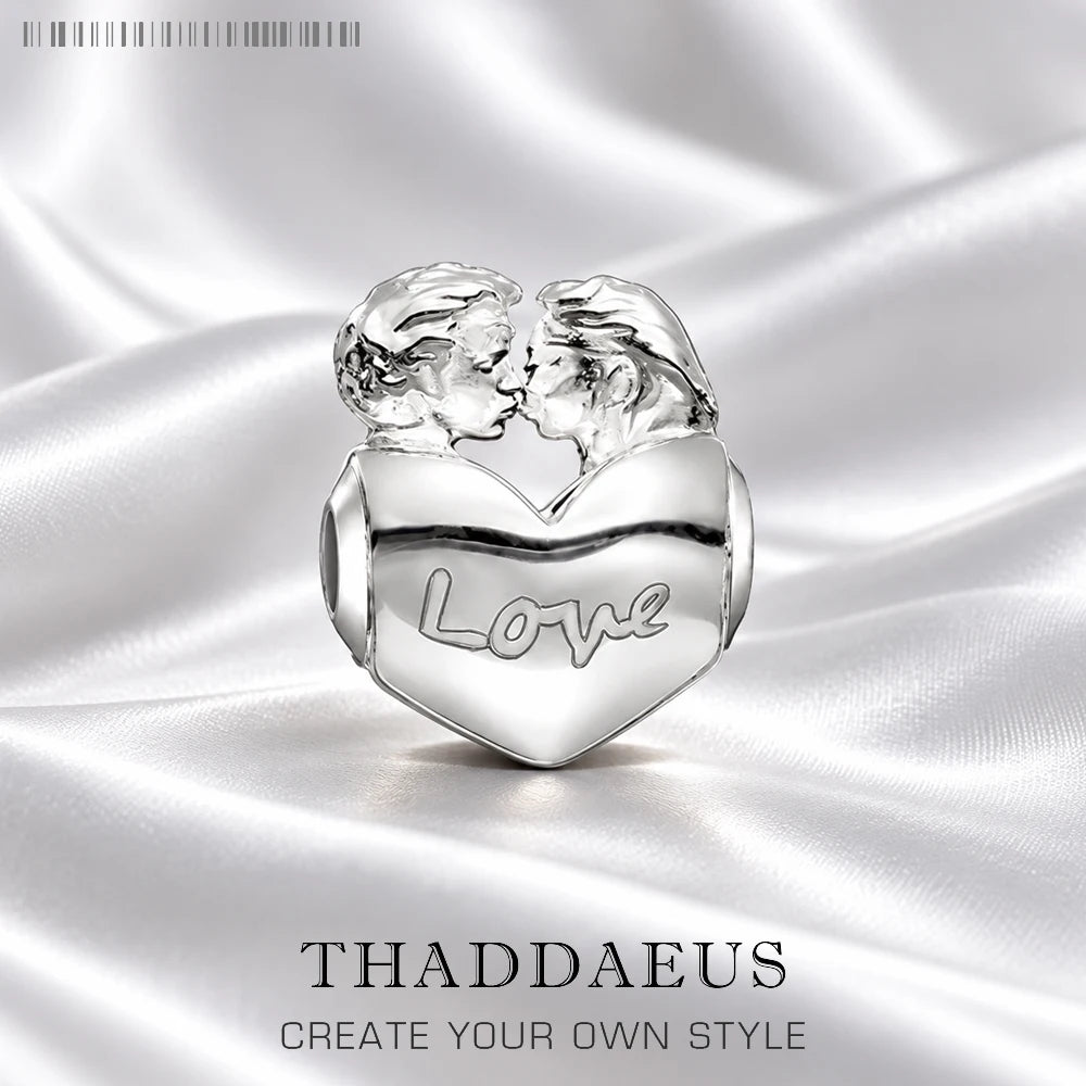 Thaddaeus Sterling Silver Heart Charm — Romantic Kissing Lovers Bead
