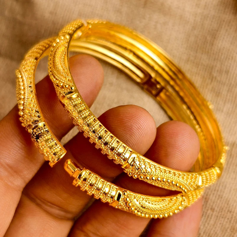 annayoyo Gold Color Bangle Set — Elegant Flower Design Jewelry for Women