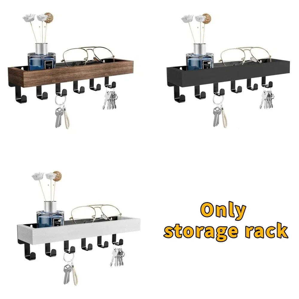 Multifunctional Wooden Key Holder — Wall Mounted Organizer with 6 Hooks