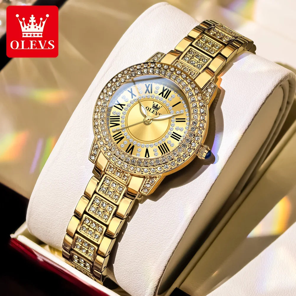 OLEVS 9943 Luxury Quartz Watch — Elegant Diamond Style Stainless Steel
