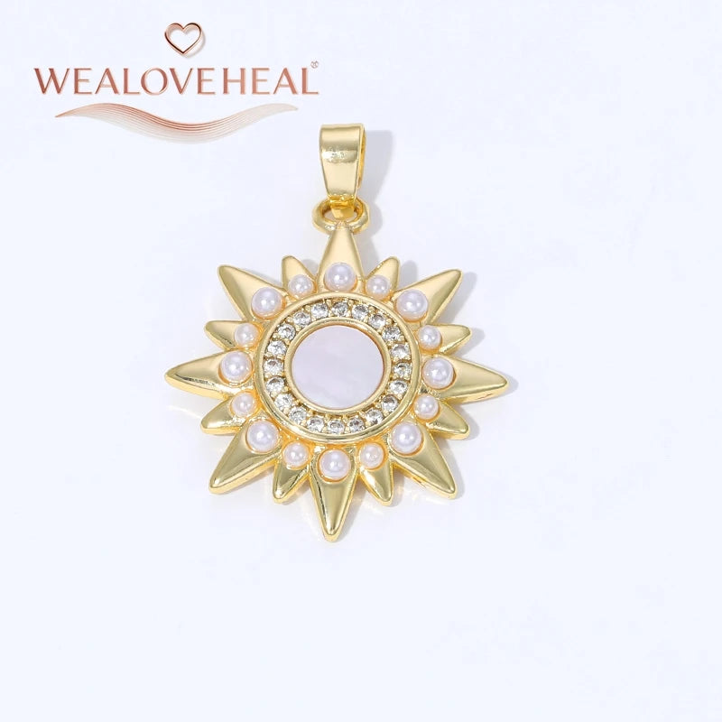 Sun Shaped Zirconia Pendants — 18K Gold Plated Jewelry Findings for DIY Crafts
