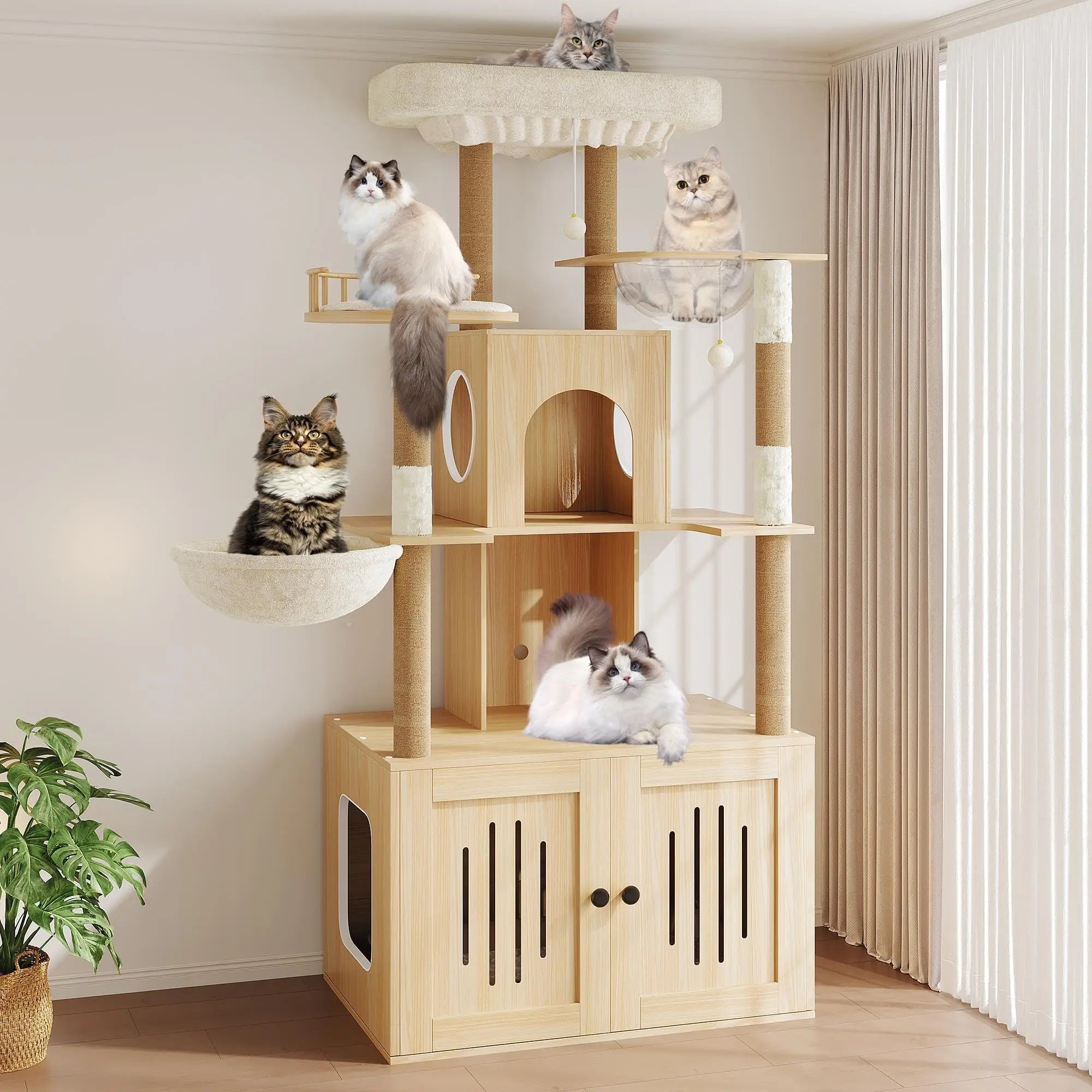 HOSSLLY Multi-Level Cat Tree — Hidden Litter Box & Sisal Scratching Posts