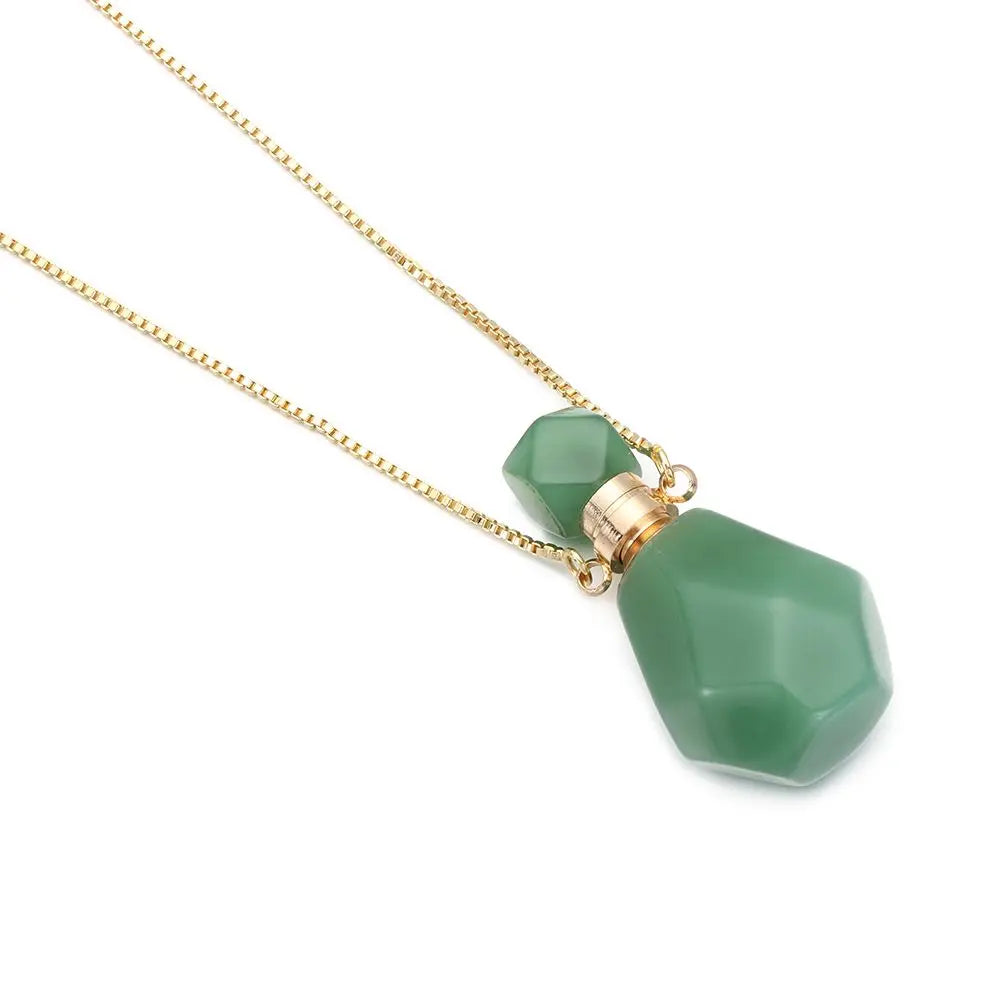 Natural Stone Perfume Bottle Necklace — Essential Oil Diffuser Pendant