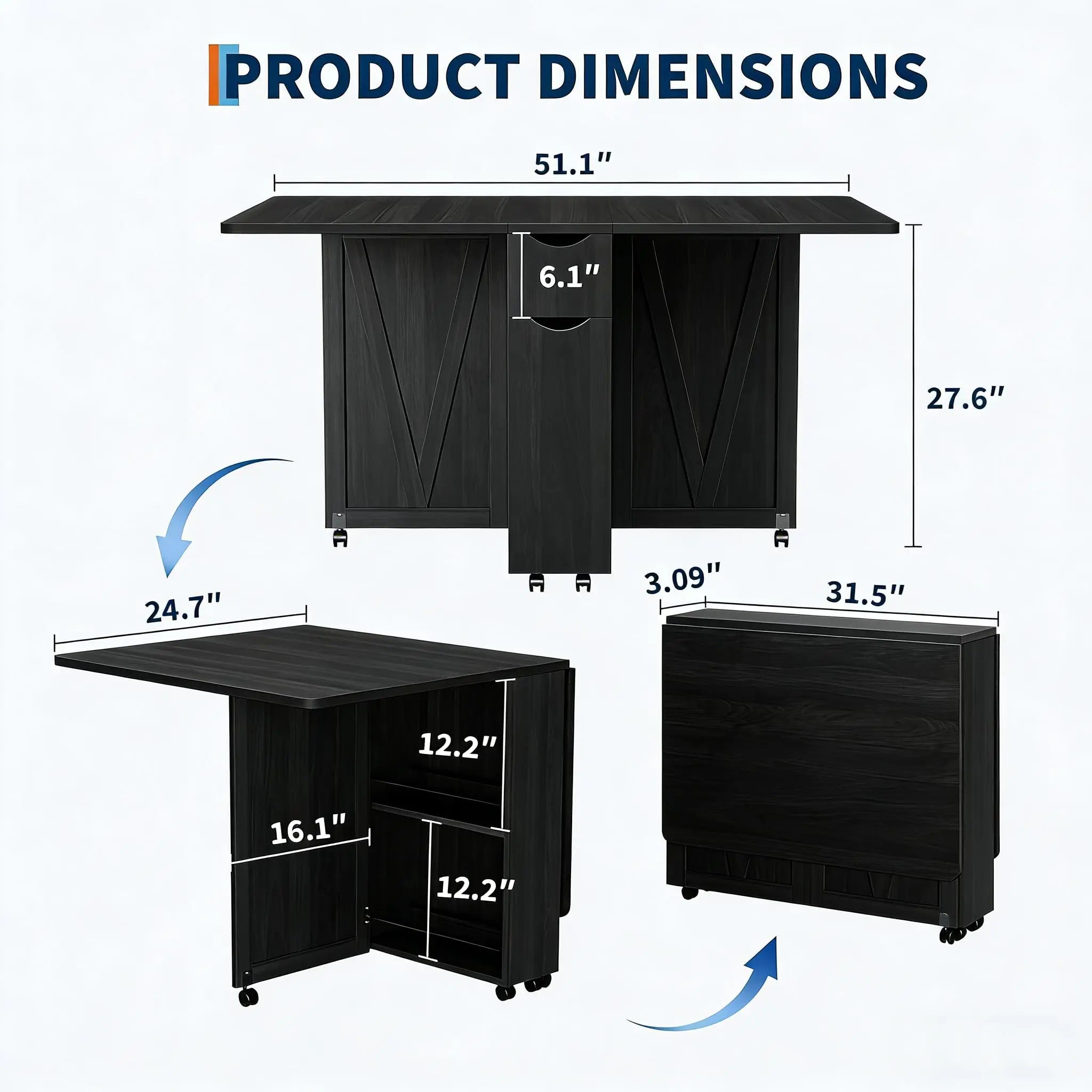 OUTWIND Folding Dining Table — Space-Saving Drop Leaf Design with Storage