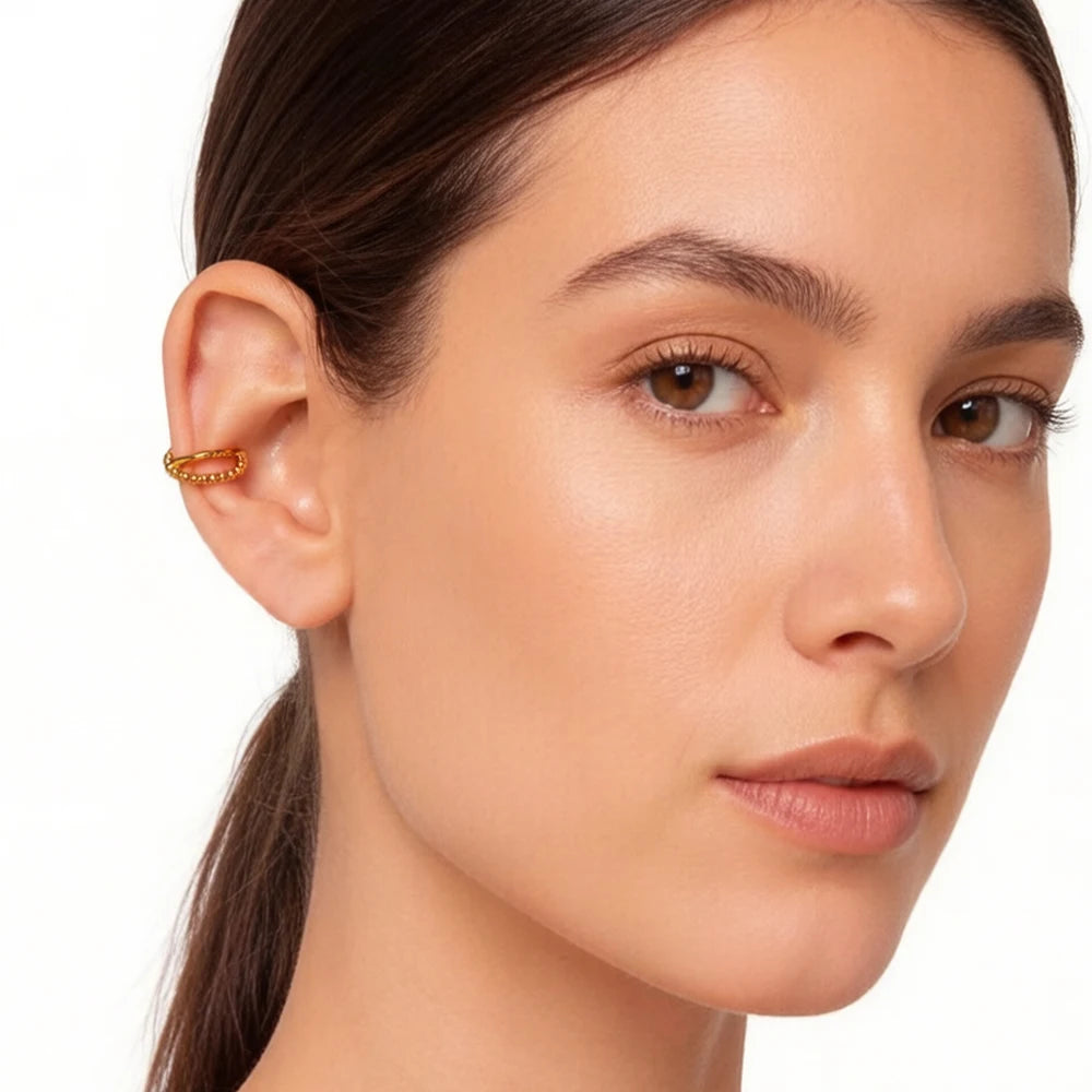 Thaddaeus Criss Cross Dot Ear Cuff — Sterling Silver Geometric Clip Earrings