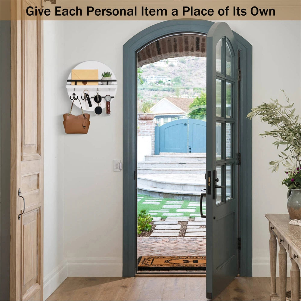 Wooden Wall-Mounted Key Holder — Mail Organizer with Decorative Shelf