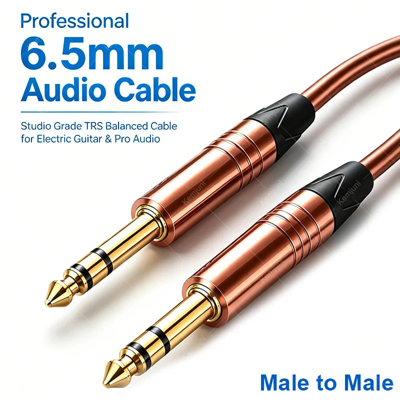 Kemjuni 6.35mm TRS Audio Cable — Stereo Jack Extension for Guitar and Mixers