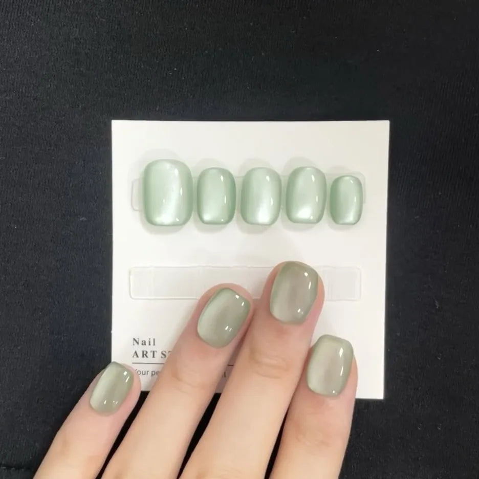 Luxury Cat Eye Press On Nails — Handmade Acrylic Coffin Style False Nails