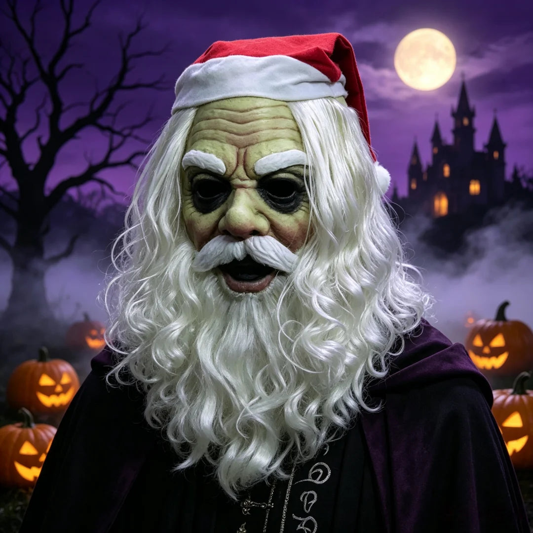 Santa Claus Style Full Head Mask — Includes Hat, Wig & Beard for Cosplay