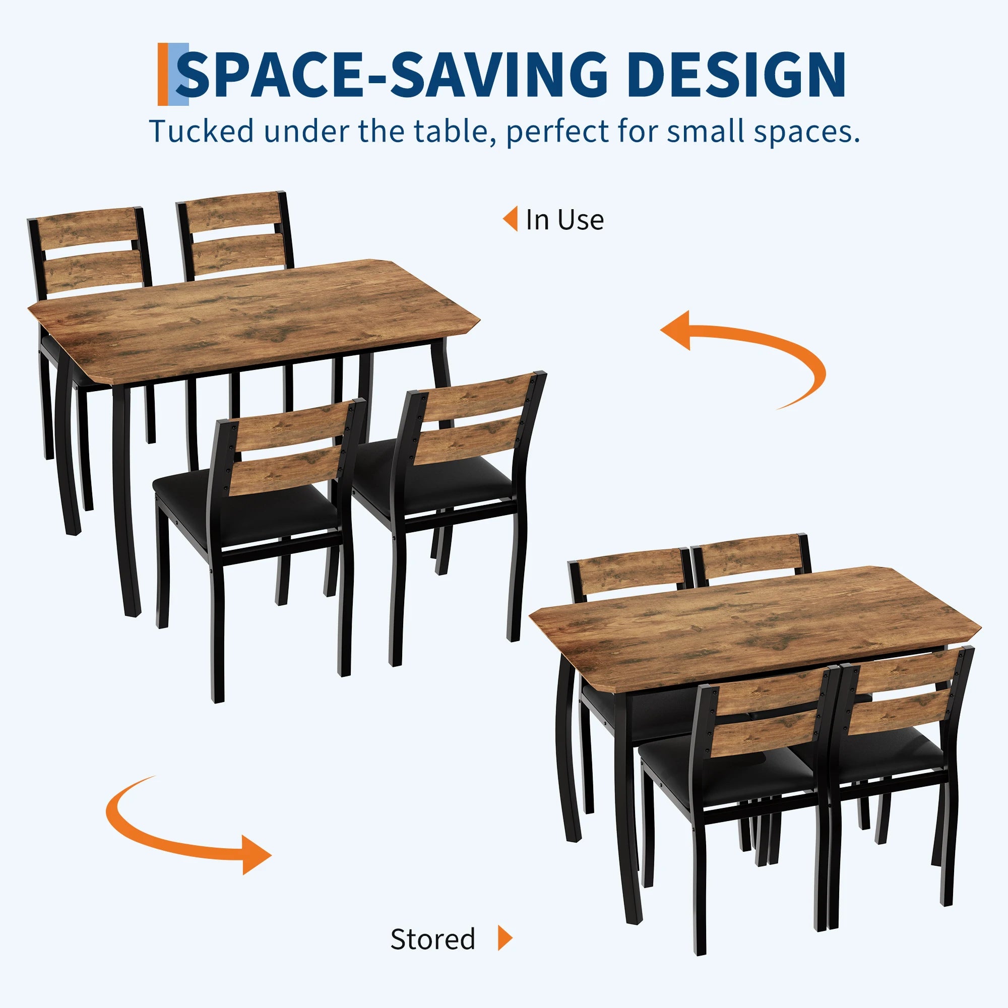 EliteZ 5-Piece Square Dining Table Set — Compact Farmhouse Design for Small Spaces