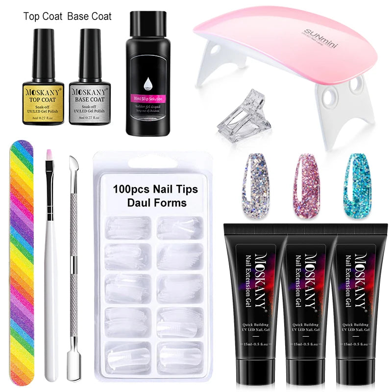 MOSKANY Poly Nail Gel Kit — Complete Manicure Set with LED Lamp