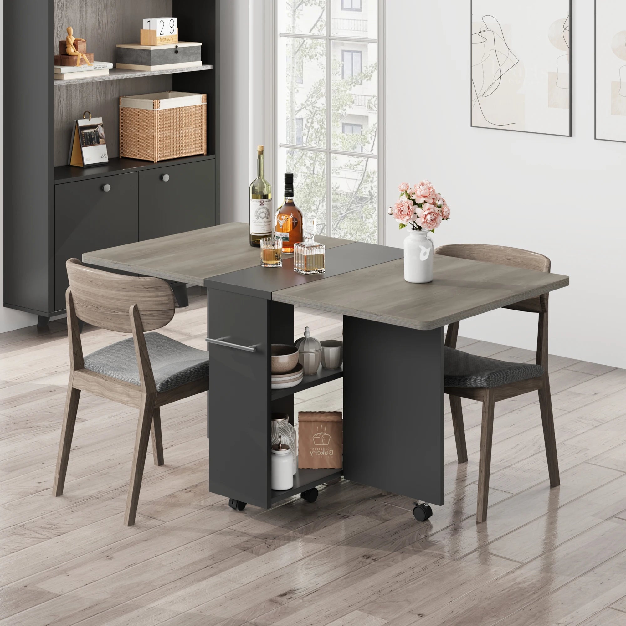 Folding Drop Leaf Dining Table — Space-Saving Design with Storage