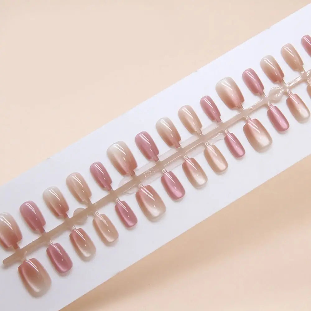 Square False Nail Tips — French Style Cat Eye Full Cover Set