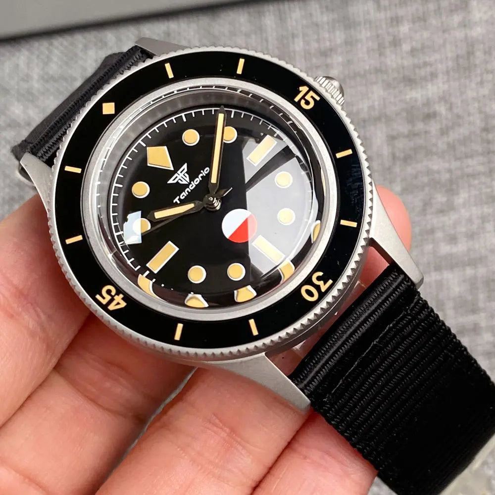 Tandorio Automatic Mechanical Diving Watch — Luminous Sapphire Glass, Black Dial
