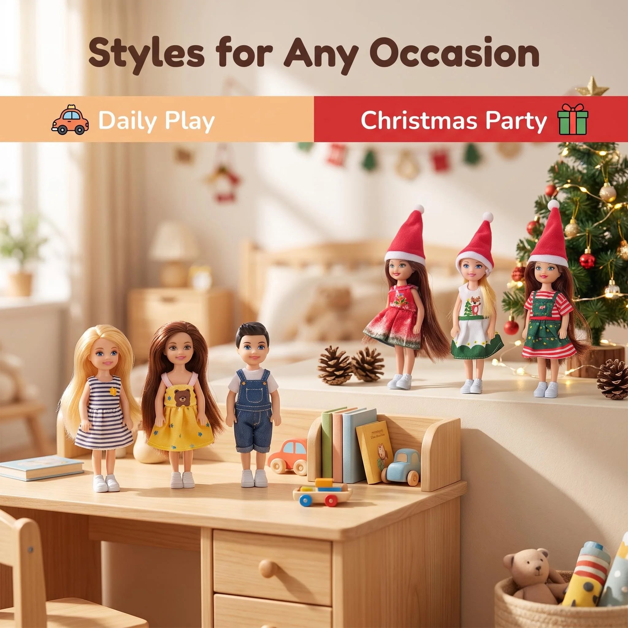 Mini Christmas Doll Figure — Festive Holiday Collectible with Clothes
