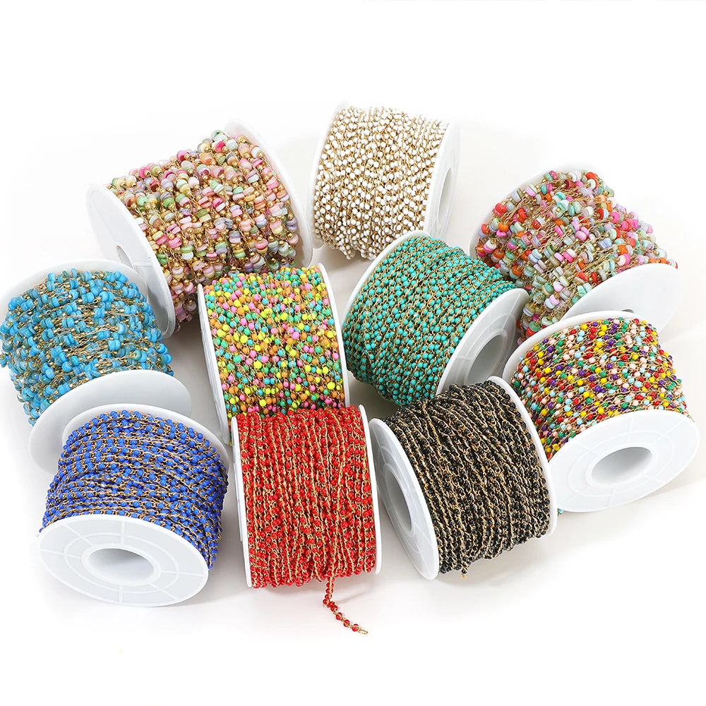 Semitree Enamel Twisted Bead Chain — 1 Meter Stainless Steel Jewelry Wire