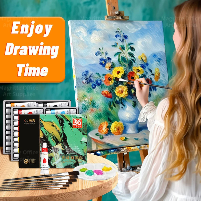 Professional Acrylic Paint Set — Multi-Surface Art Kit with Brushes