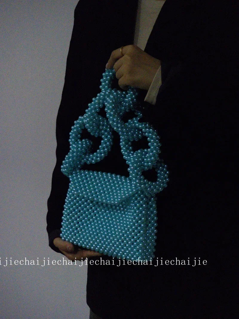 DKQWAIT Beaded Evening Clutch — Elegant Top-Handle Handbag for Parties