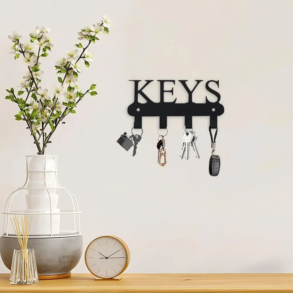 Wall-Mounted Metal Key Holder — Space-Saving Decorative Hook Organizer