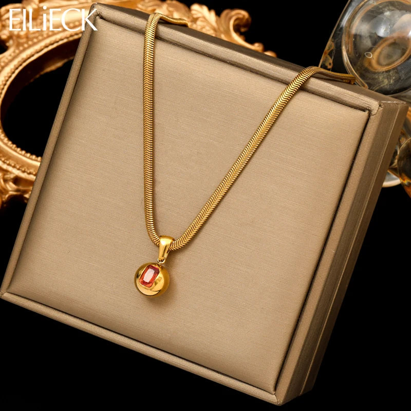 EILIECK Moon Pearl Zircon Puppy Pendant Necklace — Trendy Stainless Steel Jewelry