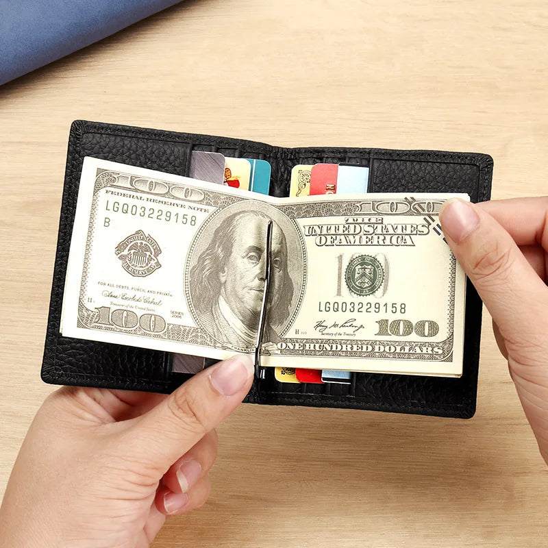 Okli-Rsoe Men's Genuine Leather Wallet — Slim Magnetic Money Clip & Coin Pocket