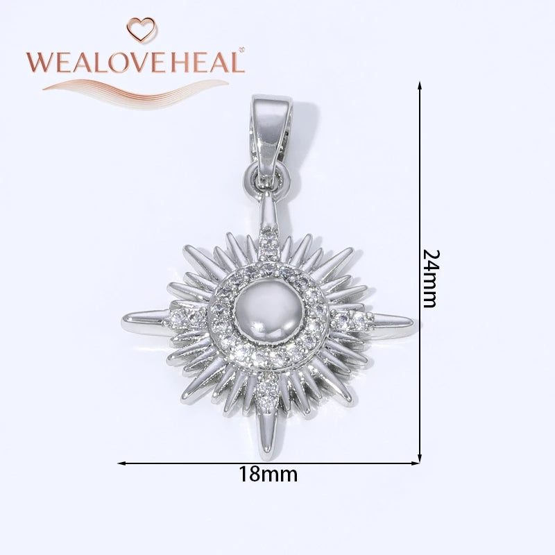 Sun Shaped Zirconia Pendants — 18K Gold Plated Jewelry Findings for DIY Crafts