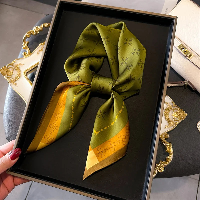 SENAIFEI Printed Silk Scarf — Luxury Square Shawl & Decorative Headband