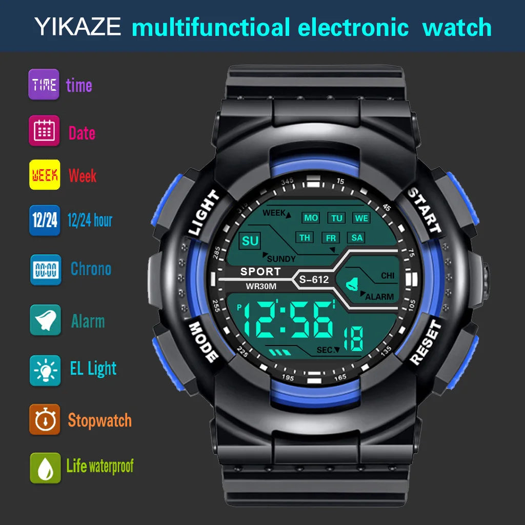 YIKAZE Men's Digital Sports Watch — Waterproof LED Military Wristwatch