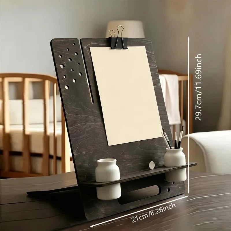 dawndesslo Wooden Desktop Easel — Foldable Sketching Stand with Tool Storage