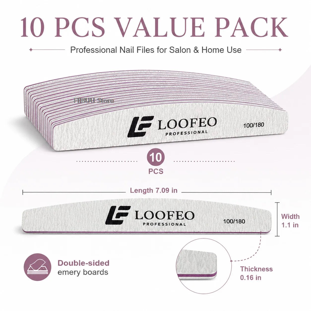 FIIBUU Professional Nail File Buffer Set — Double-Sided Grit Manicure Tools