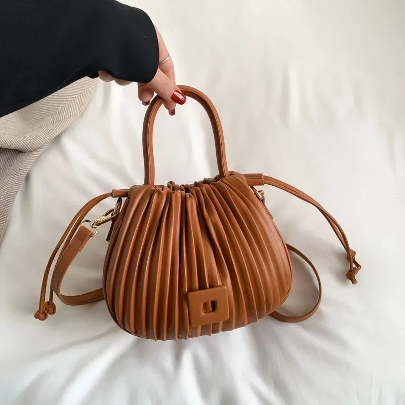 weixier Vintage Crossbody Bag — Ruched PU Leather Shoulder Handbag