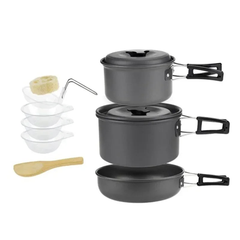 Portable Camping Cookware Set — Lightweight Aluminum Pot and Pan Kit