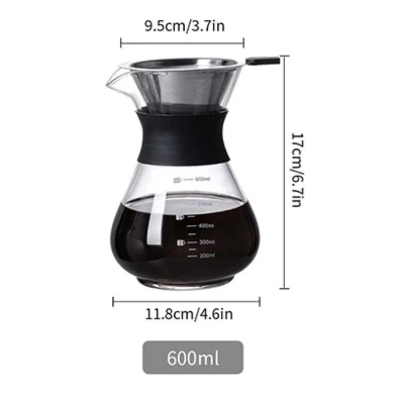Leeseph Pour Over Coffee Brewer — Glass Dripper with Stainless Steel Filter