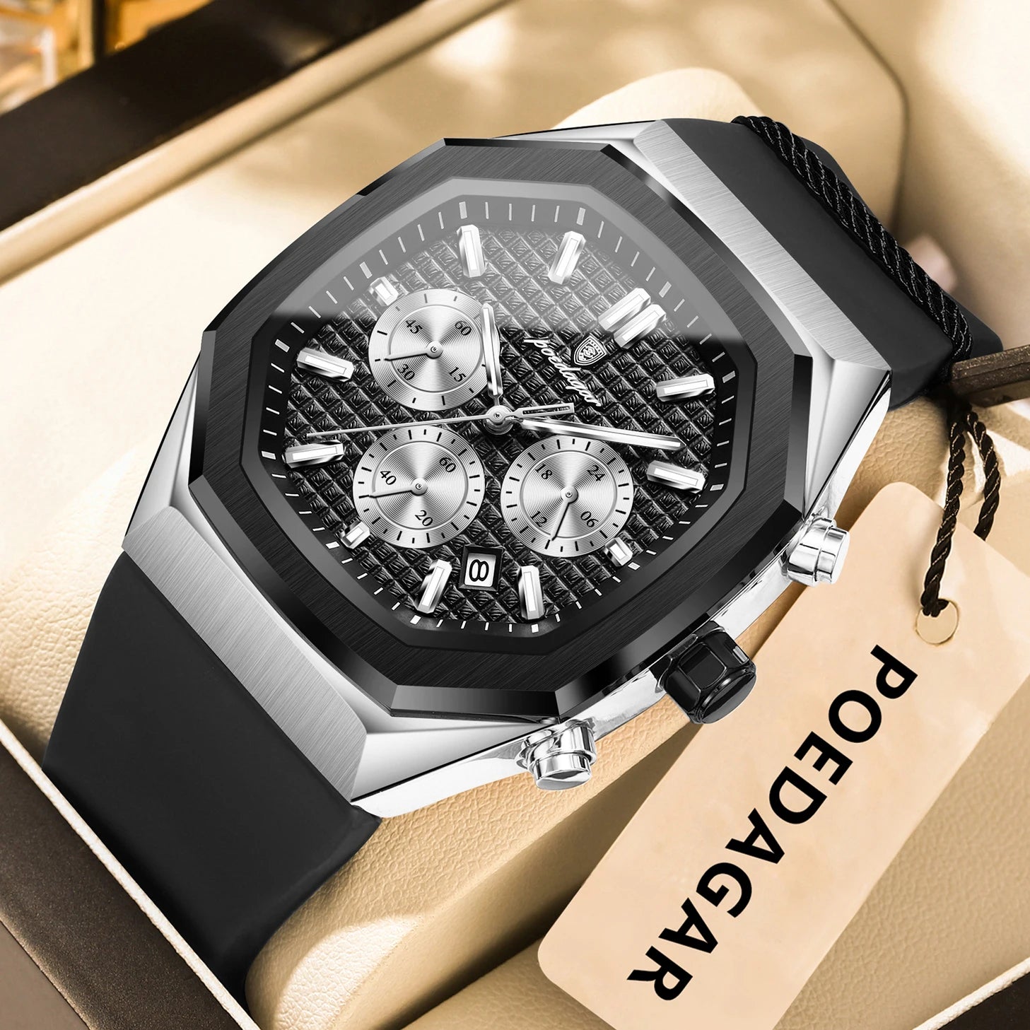 POEDAGAR Men's Chronograph Watch — Waterproof Business Quartz Timepiece