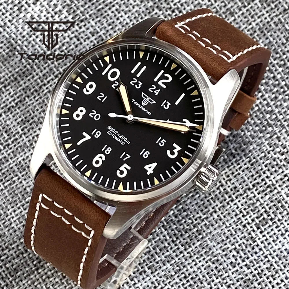 Tandorio Men's Automatic Dive Pilot Watch — 39mm Stainless Steel & Sapphire Crystal