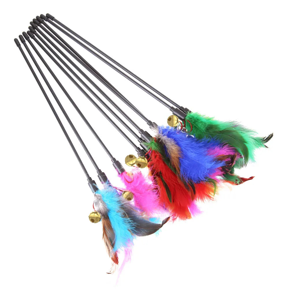 VKTECH Colorful Feather Cat Wand — Interactive 5-Piece Pet Toy Set