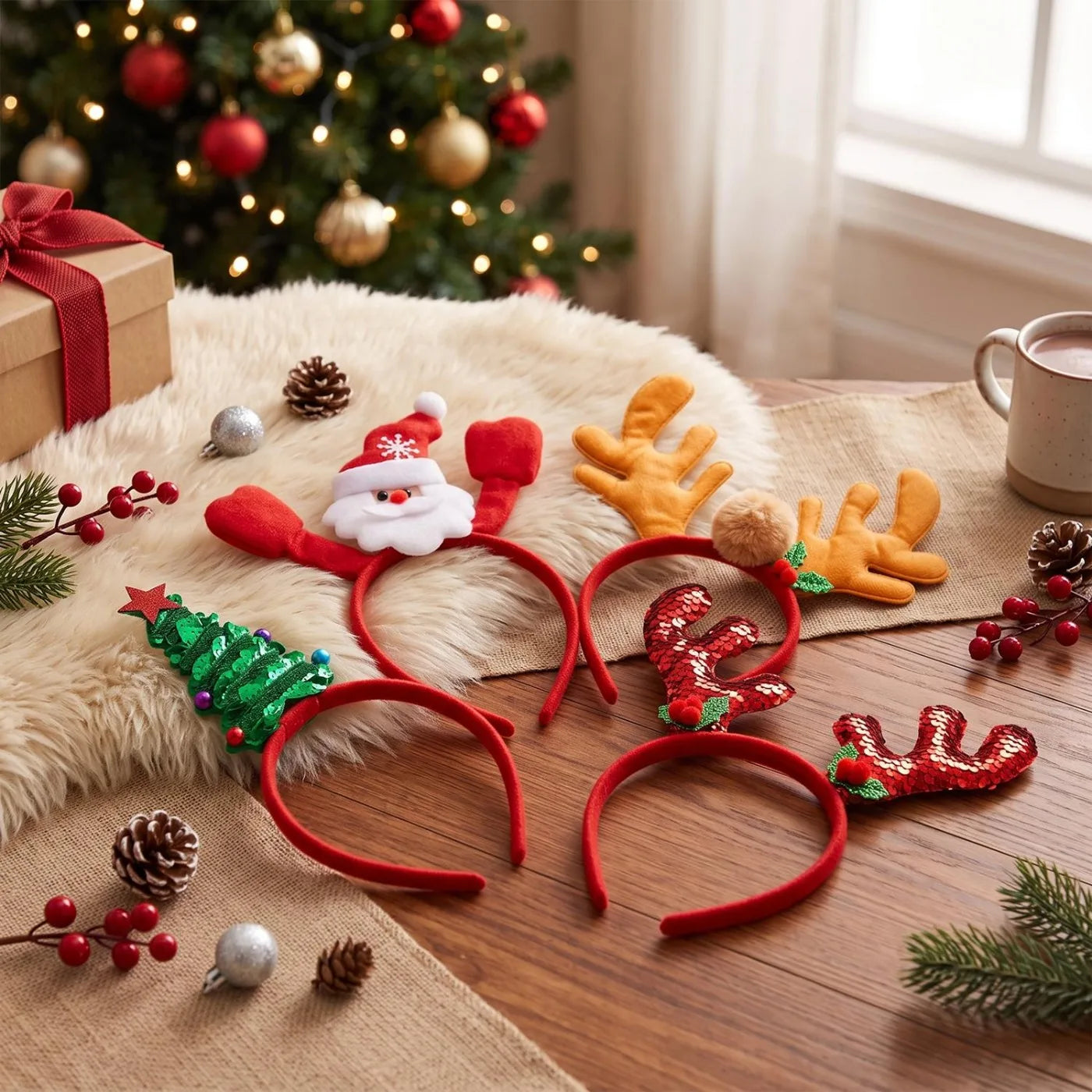 Joyfy Christmas Headband Set — 8 Piece Holiday Party Accessory Kit