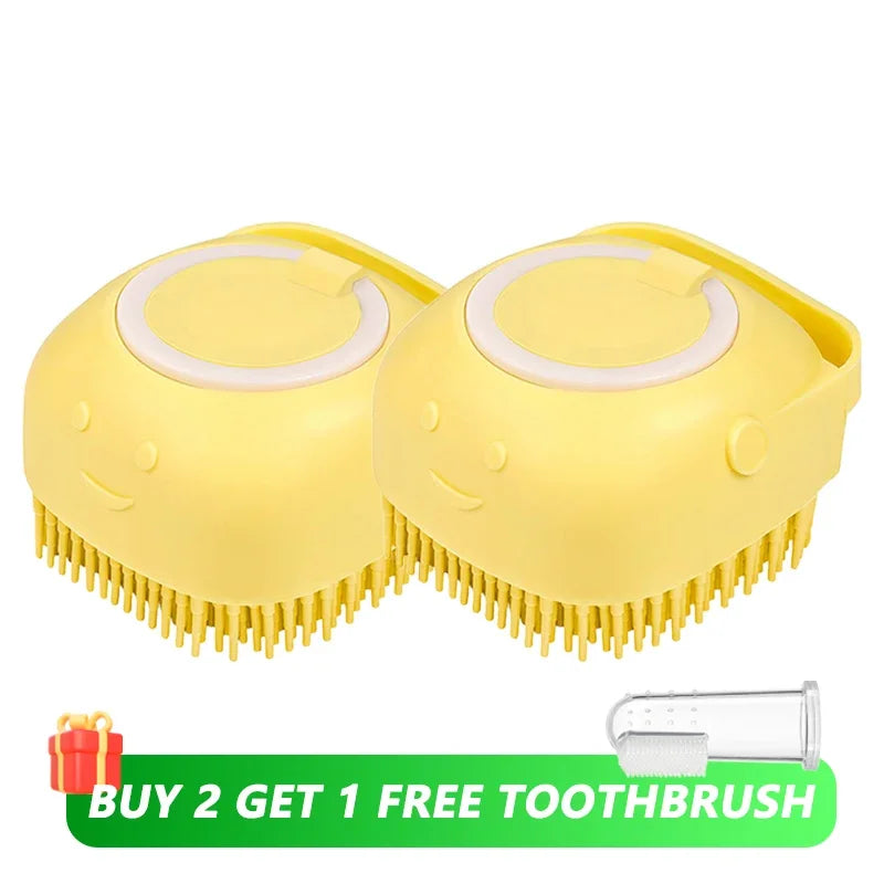 Pet Bathing Massage Brush — Silicone Shampoo Dispenser & Grooming Tool