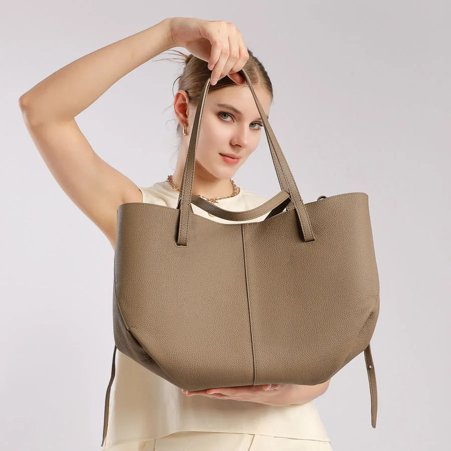 SPRINGOUT Women's Cowhide Tote Bag — Versatile Leather Handbag for Travel
