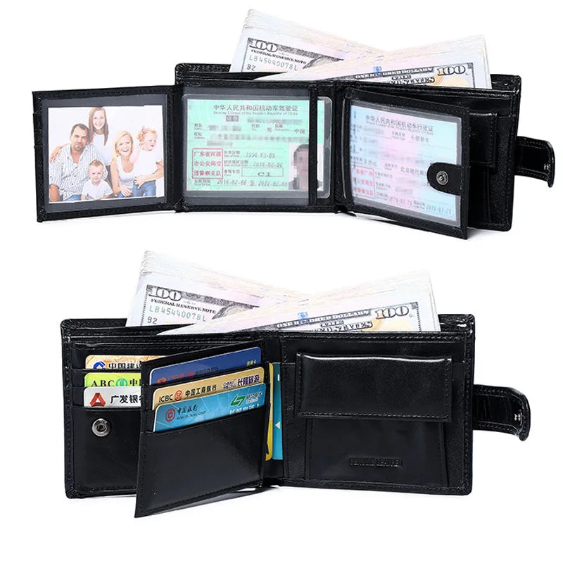 Okli-Rsoe Genuine Leather Men's Wallet — Compact Bifold with Coin Pocket