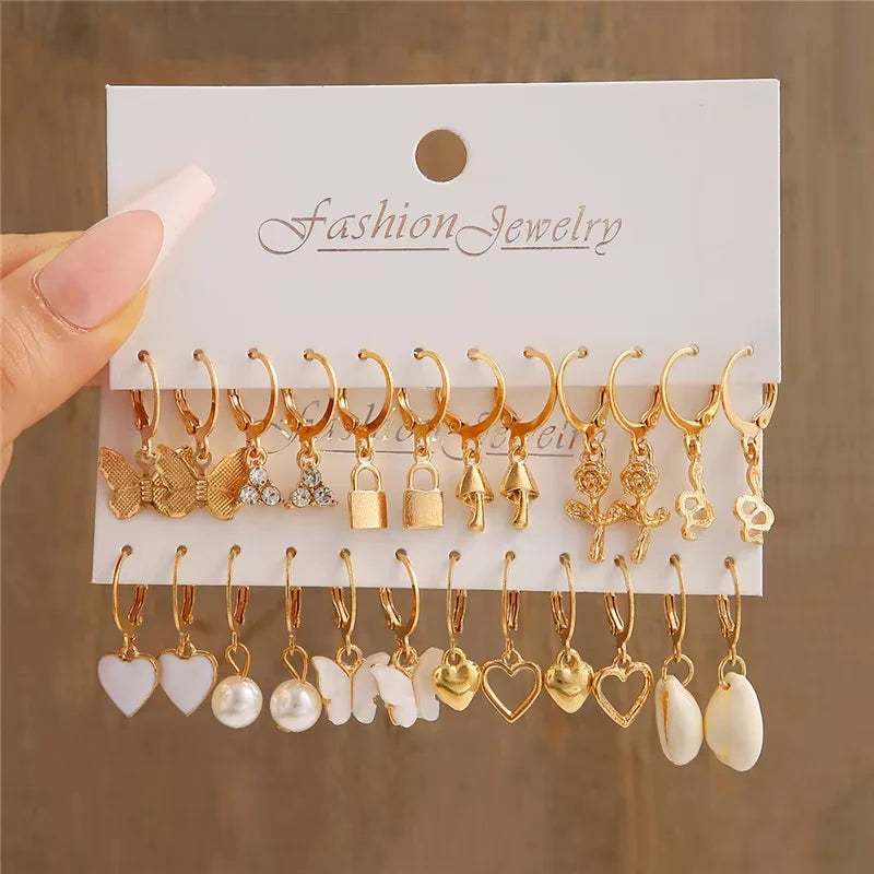 AY Geometric Hoop Earrings Set — Vintage Bohemian Pearl Drop Jewelry