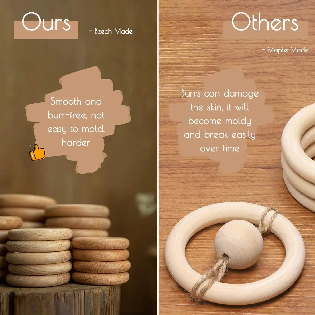 Natural Beech Wood Rings — 50pc DIY Teether & Craft Accessory Set