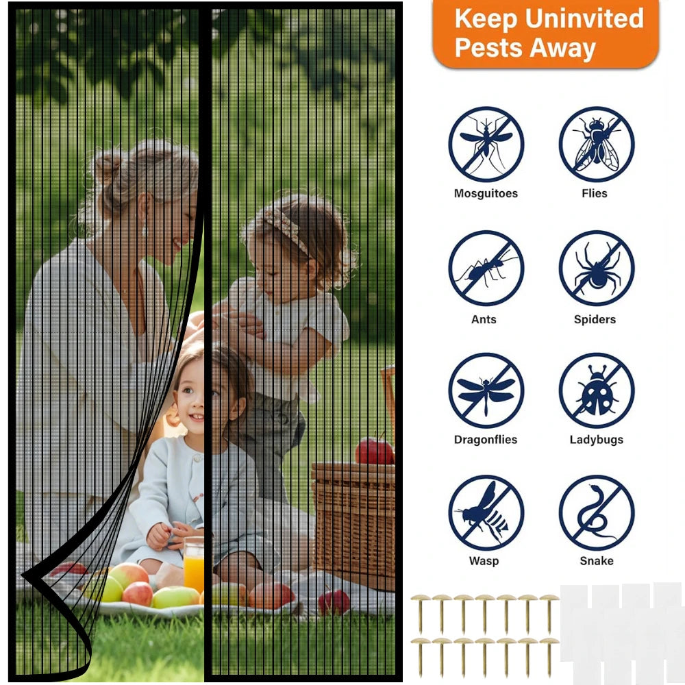 Magnetic Mesh Door Curtain — Automatic Closing Insect Screen