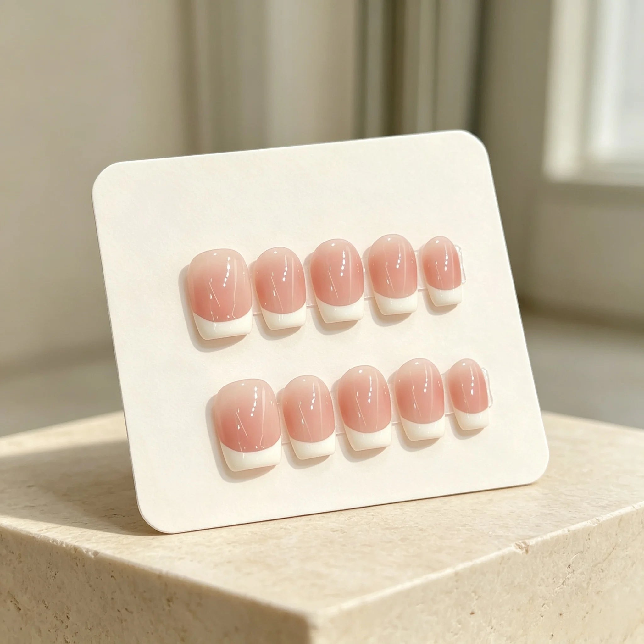 Nude Pink French Press-On Nails — Short Square Handmade False Nail Set