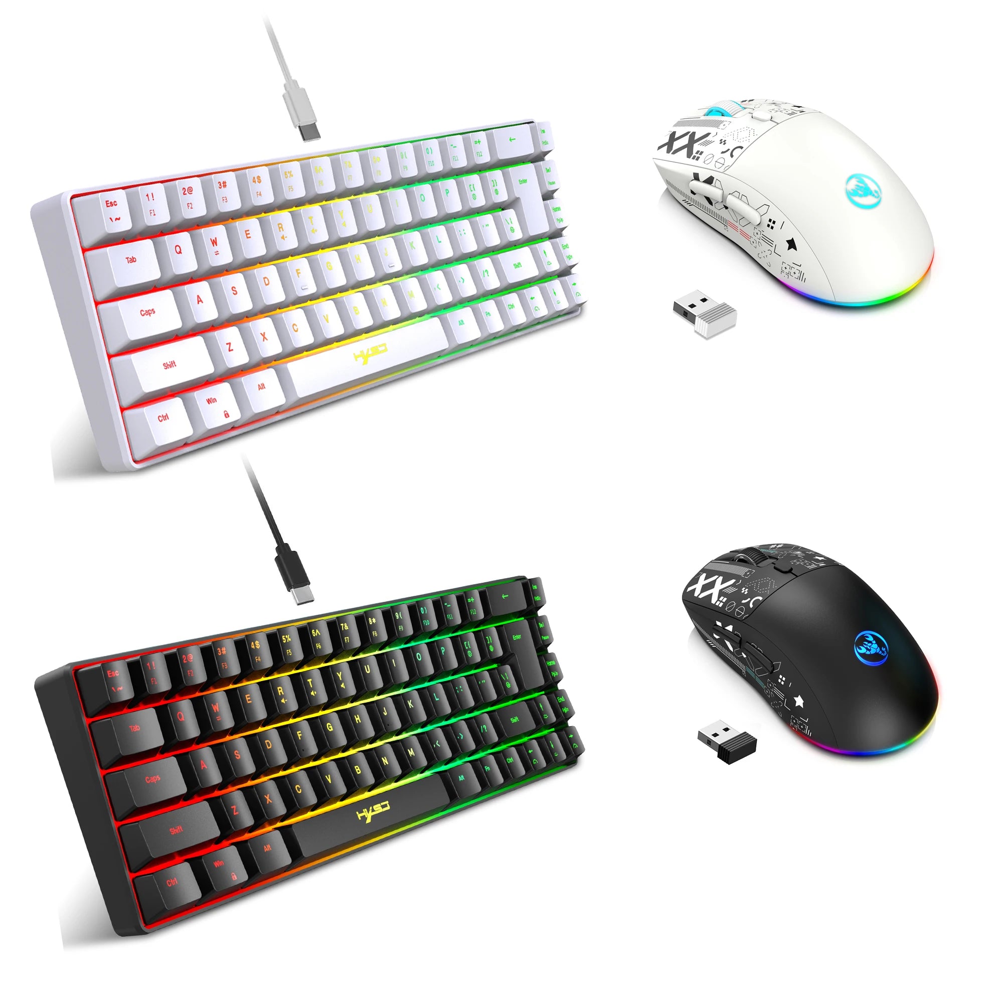 HXSJ 60% Gaming Keyboard and Mouse Combo — RGB Wired & Wireless Set