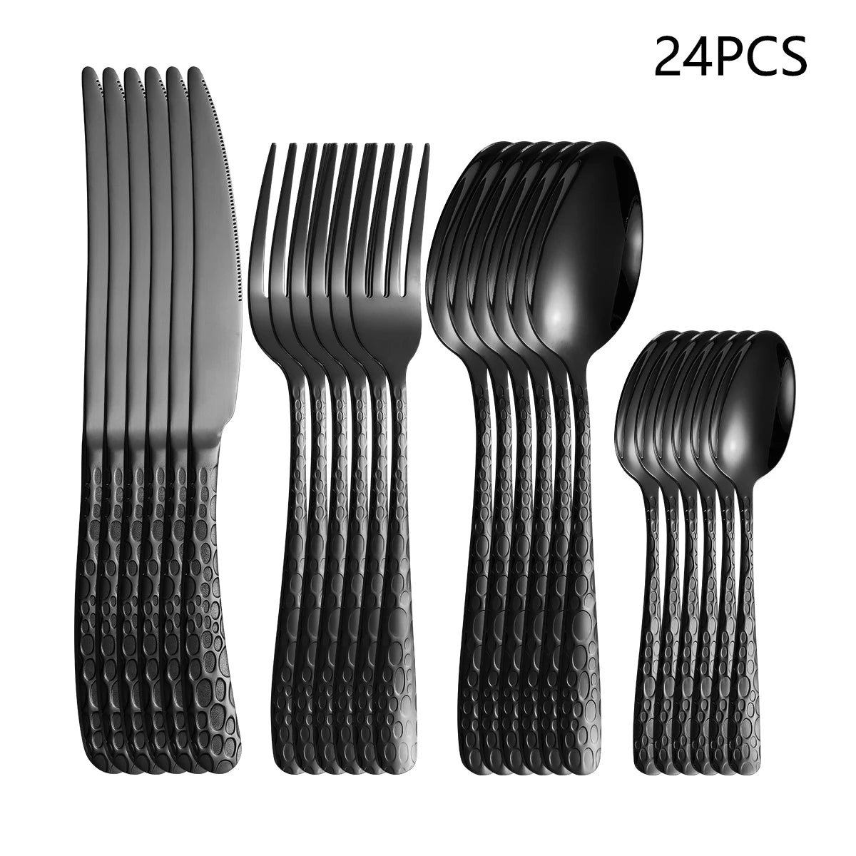 Black Stainless Steel Cutlery Set — Modern Knife Fork and Spoon Utensils