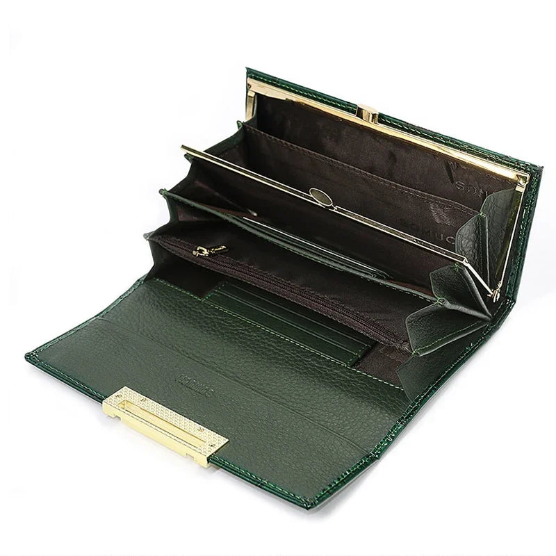Wishehappy Luxury Stone Pattern Wallet — Elegant Leather Long Clutch Purse