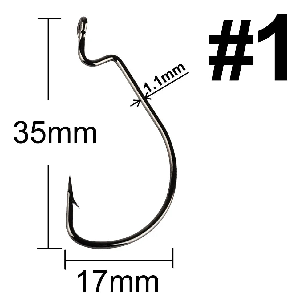 facifa Wide Gap Worm Fishing Hooks — High Carbon Steel Lures with Storage Box