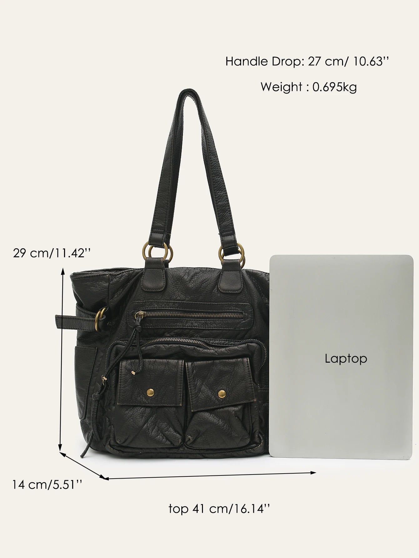 CEZIRA Retro Washed Vegan Leather Tote — Multi-Pocket Shoulder Bag